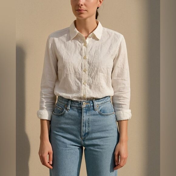 J Jill women’s 100% cotton white button front collared blouse sz L preppy career - Picture 1 of 6
